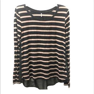 2/$15 Tresics - Gray Cream Striped Long Sleeve Top Sheer Back | Small